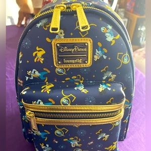 Disney Parks Walt Disney World 50th Anniversary AOP Loungefly Mini Backpack New